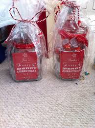 Cute Christmas Gift Idea Jars Filled With Wine Chocolates Candle Hand Cream And Wrapped In Cellophane With Homema Cute Christmas Gifts Jar Gift Wrapping