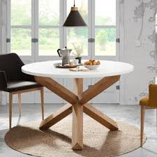kave home ronde eettafel lotus wit mdf met eiken kruispoot 120cm ronde eettafel eettafel houten keuken