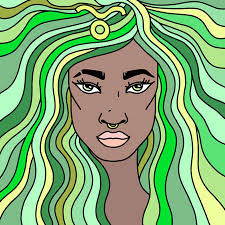 Retrato De Niña Capricornio Con Cabello Ondulado. Signo Del Zodiaco.  Ilustración Vectorial Ilustraciones svg, vectoriales, clip art vectorizado  libre de derechos. Image 165623588