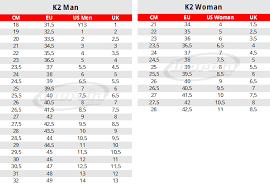 K2 Skates Size Chart