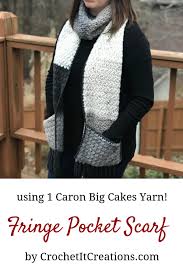 It uses dc rows and filet rows, with popcorn stitches added every 2nd row along one edge. Fringe Pocket Scarf Crochet Pattern Crochet It Creations
