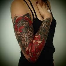 Black And Red Arm Sleeve Tattoos I Think This Black Grey Red Ink Tattoo Is Stunning Not So Large But I Would Like To Do Something Red Tattoos Sleeve Tattoos For Women Red Flower Tattoos