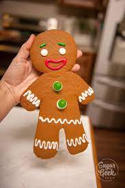 Funny gingerbread cookie men with cute marshmallow snowman. Giant Gingerbread Man Cookie Template Decorating Video Sugar Geek Show