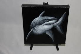 Black And White Shark Pictures 6x6 Original Mini Oil Painting Black White Great White Shark Small Canvas Wall Art Mini Oil Painting Oil Painting Canvas Wall Art