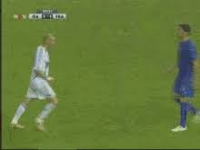 In the 2006 world cup final, france's best player zinedine zidane was shown a red card after headbutting italian midfielder marco materazzi in the chest. Zidane Materazzi Gif Gifs Tenor