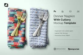 Download Dinner Napkin With Cutlery Mockup Creative Photoshop Templates Creative Market