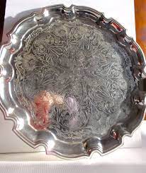 Vintage wm rogers ~ 12 round silverplate serving tray ~ rope edge ~ # 171. English Silver Plated Serving Tray Vintage Round Ornate Etsy Silver Plate Silver Engraving Tea Tray