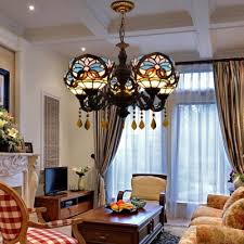 The minimum distance is 18 inches from the ceiling to the bottom of the glass box. Dining Room Bowl Pendant Lamp Stained Glass 5 Lights Tiffany Style Victorian Chandelier With Crystal Beautifulhalo Com
