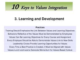 A Piece Of The 10 Keys To Values Integration Values Education Learning And Development Learning Objectives