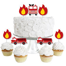 Fired Up Fire Truck Dessert Cupcake Toppers Firefighter Firetruck Baby Shower Or Birthday Party Clear Treat Picks Walmart Com