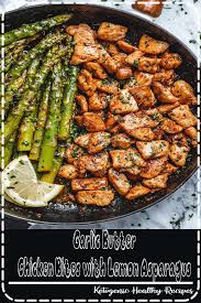 Garlic Butter Chicken Bites And Asparagus So Much Flavor And So Easy To Throw Together This Chicken And In 2020 Health Dinner Recipes Chicken Bites Recipes Recipes