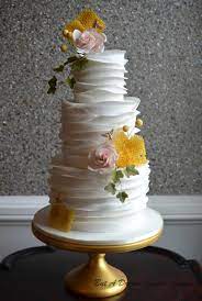 Isomalt Honey Comb Golden Bees And Sugar Flowers On A Softly Ruffled Cake Bee Cakes Bee Wedding Cake Cake