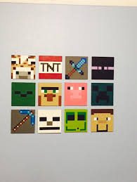Painted Minecraft Pics On Scrap Wood Easy And Cute Painting Minecraft Diy Household Minecraft Bedroom