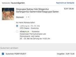 Zum beispiel 10% rabatt mit dem newsletter. Ebay 10 Gutschein Auf Garten Heimwerkerartikeln Sitzgruppe Sydney Holz Sitzgarnitur Gutscheine Sitzgarnitur Heimwerken