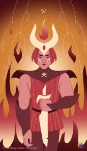 Fire, water, clouds, and rainbow, are equivalent to wands, cups, swords, and pentacles. The Emperor Tarot Card