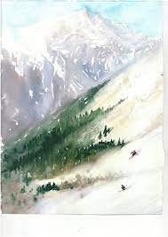 Watercolor Painting Skiing By Natalia Hoult Watercolor Scenery Winter Landscape Photography Watercolor Landscape