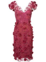 Marchesa Notte Red V Neck 3d Petal Sheath Cocktail Dress Modesens Lace Dress Floral Embroidered Dress Embroidery Dress