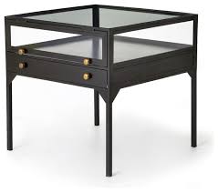 Formal rigour blends with creativity for a balanced combination of wood finishes and glass for furnishing bedrooms. 24 Agata Box End Table Side Iron Tempered Glass Black Modern Handmade Transitional Nightstands And Bedside Tables By Noble Origins Home