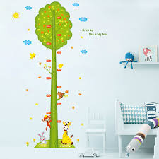Us 7 89 Green Tree Animals Children Height Measurement Wall Stickers Garden Plant Kid Growth Chart Entrance Kid Bedroom Decorative Decal In Wall