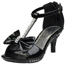 Girl S T Strap Rhinestone Bow Open Toe High Heel Dress Shoes Black Size 10 4 Little Girls Footwear Sho Bow High Heels Rhinestone High Heels Girls Dress Sandals