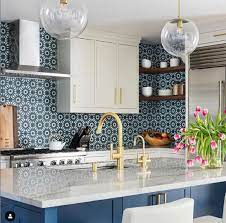 It gives somewhat of an updated spanish feel to the kitchen, says interior. Rad White And Blue Tile For Your Kitchen Floor Backsplash Or Islandstudio Dearborn Interior Design