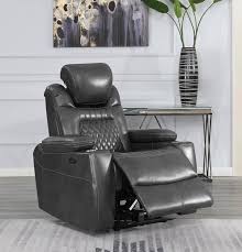 603416pp European Modern Charcoal Faux Leather Power Motion And Headrest Recliner Chair Recliner Chair Charcoal Chair Recliner