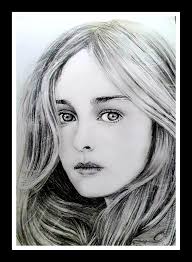 Beach girl in pink bikini pencil drawing