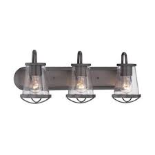 Restroom four light bar rustic washroom fixture traditional lodge cabin bathroom. Designers Fountain Darby 3 Light Weathered Iron Bath Bar Light 87003 Wi The Home Depot Rustic Bathroom Lighting Bar Lighting Vanity Light Fixtures