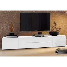 Meuble tv bas 200 cm. Meuble Tv Bas 2 Portes 2 Tiroirs Centraux L 200 Cm Blanc Brillant Vue 1 Tumba Pod Tv