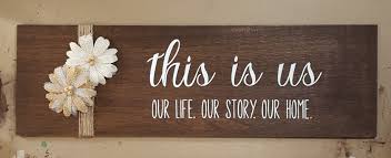 This Is Us Wood Sign With Twine And Flowers Wood Signs Craft Show Ideas Tile Crafts