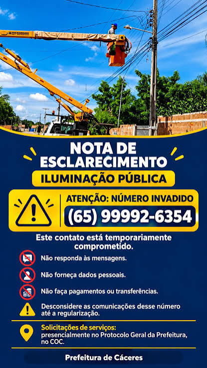 NOTA DE ESCLARECIMENTO: Prefeitura alerta sobre uso indevido do telefone de atendimento da Ilumina&ccedil;&atilde;o P&uacute;blica - Express&atilde;o Not&iacute;cias