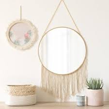 Round Metal Wall Mirror With Fringing D31 Enora Boho Mirrors Diy Crafts For Home Decor Macrame Mirror
