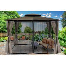 Paragon Outdoor Paragon 10 Ft X 12 Ft Gazebo With Grey Color Top And Privacy Curtains And Mosquito Netting Gazebo Backyard Gazebo Outdoor Gazebos
