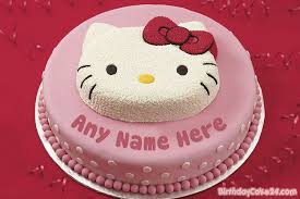 Handmade from felt and decorated with an embroidered collar and felt heart with a complementary blue and white polka dot ribbon. Funny Hello Kitty Birthday Cakes With Name Editor
