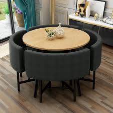 The four side chairs have a cross back design, adding flair to this stunning set. 1000mm Round Wooden Small Dining Table Set 4 Upholstered Chairs For Nook Balcony