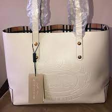 Burberry Bags Burberry Embossed Crest Limestone Leather Tote Poshmark