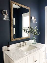 Deep Blue Bathroom Paint Color Powder Room Decor Bonus Bathroom Inspiration Half Bath Inspi In 2020 Bathroom Paint Colors Blue Powder Room Decor Blue Bathroom Paint
