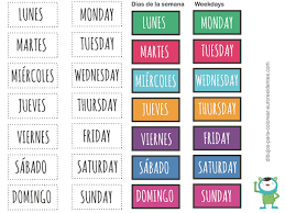 Hoy vamos a aprender la traducción al inglés de varias festividades y fechas señaladas que se celebran en nuestro país y también las que son típicas de los países anglófonos.también revisaremos algunos términos relacionados con los cumpleaños y otras celebraciones. Imprimible Dias De Las Semana En Ingles Para Ninos Manualidades