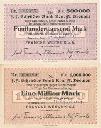 Besides zurich, the bank has a branch in geneva. Bremen 1923 Schroder Bank 500 Tsd Mark 1 Million Mark Zur Bankverrechnung Ef Ma Shops