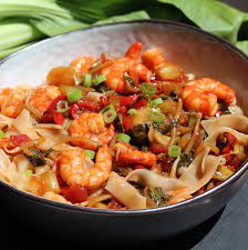 Shrimp Stir Fry With Bok Choy Diced Tomatoes And Rice Noodles Recipe Bok Choy Stir Fry Noddle Recipes Seafood Recipes