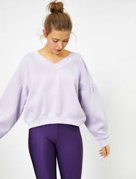 V Yaka Balon Kol Duz Sweatshirt 2020 V Yaka Kiyafet Kadin