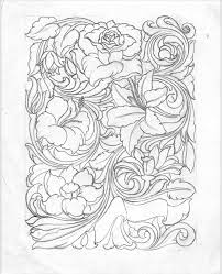 Case a piece of leather, transfer the pattern onto the damp leather and then cut the outline with the swivel knife. Floral Medley Pattern Leather Working Patterns Leather Tooling Patterns Leather Carving