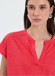 Top col tunisien en lin Thebes Corail Zapa