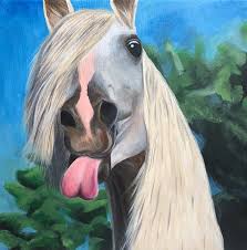 Sticking the tongue out is an evasion that comes from nerves, so most horses with this problem have other problems, too. White Horse Tongue Out Painting By Erin Phillips