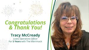 🎉 Happy Work Anniversary to Tracy McCready, Loan Operations Officer! Tracy  is celebrating 5 years with The Merrimack! #themerrimack #merrimackstyle  #workanniversary