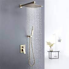 Brushed Gold Shower Faucet System 8 10 12 Inches Top Shower Head Optional Embedded Box Included Gold Shower Shower Taps Shower Faucet