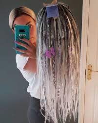 Dreadlock Extension Handmade Synthetic White Dreads Full Head Set Double Ended Locks Decorated With Beads Ready To Ship Blonde Dreadlocks Synthetic Dreadlocks Blonde Synthetic Dreadlocks