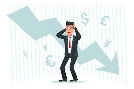 Stressful Businessman Falling Profits Down Arrow Chart