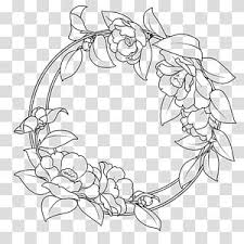 Black And White Transparent Floral Wreath Png Flower Camellia Round Border Artwork Black And White Floral Wreath Decor Transparent Backgr Floral Wreath Drawing Floral Wreaths Illustration Wreath Drawing