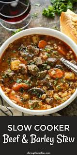 Beef Barley Stew Easy Slow Cooker Recipe With Tender Beef Veggies Recipe Beef Soup Recipes Slow Cooker Beef Stew Slow Cooker Beef